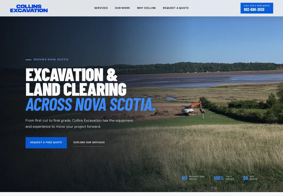 Collins Excavation website design preview
