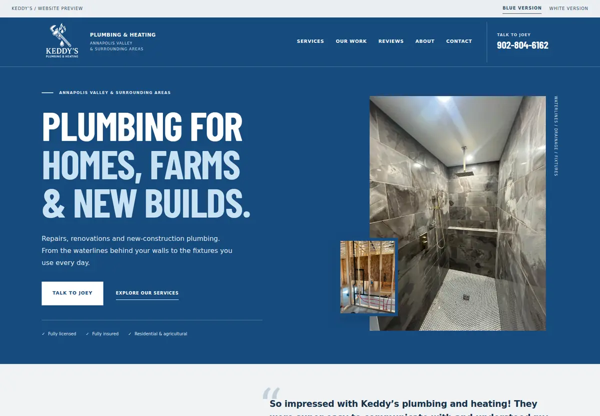 Keddy’s Plumbing & Heating website design preview