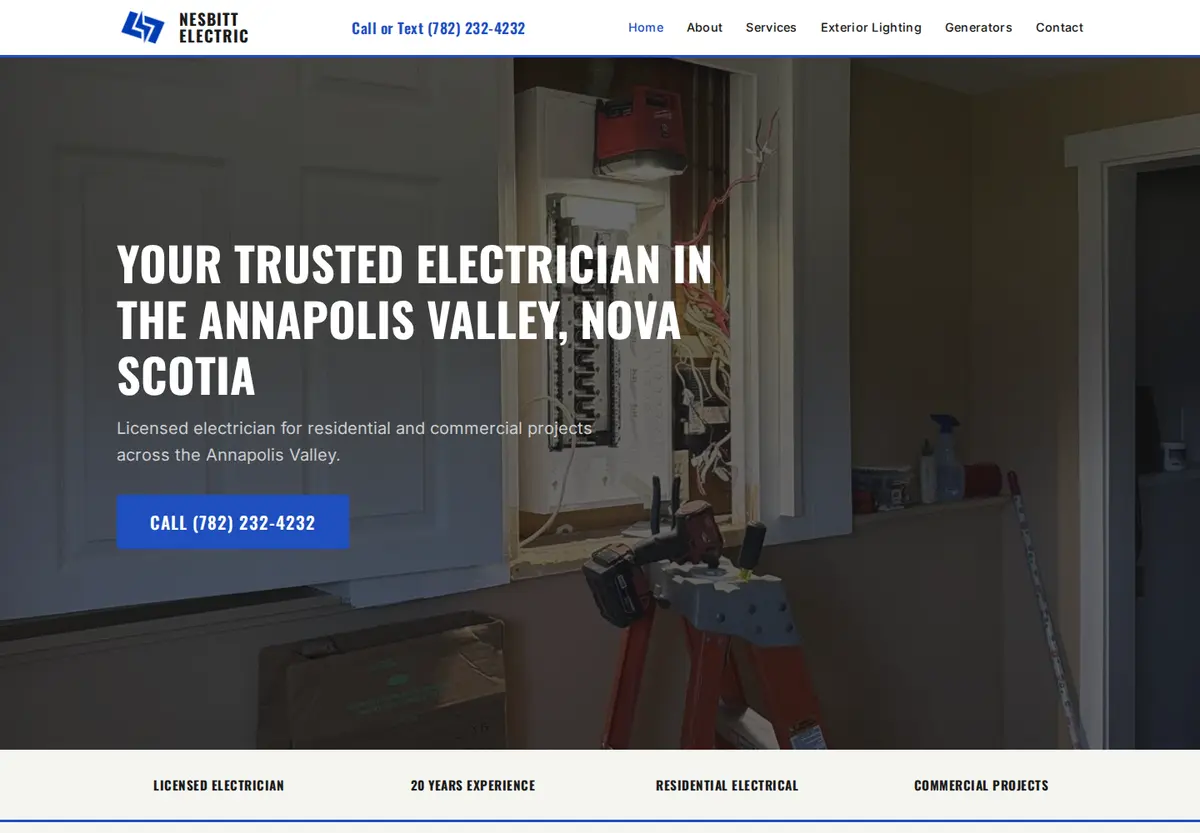Nesbitt Electric website design preview