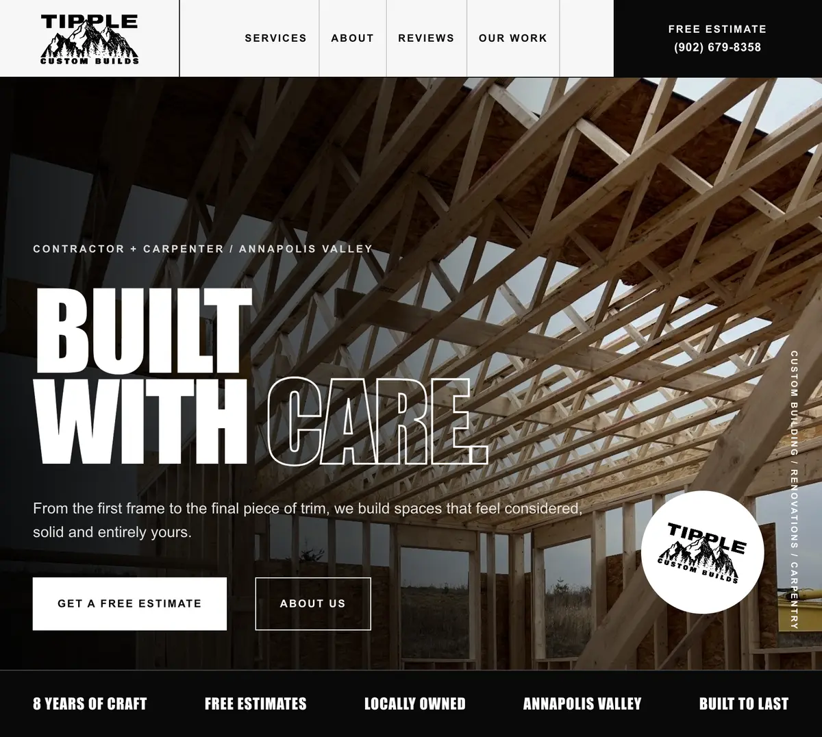 Tipple Custom Builds website design preview